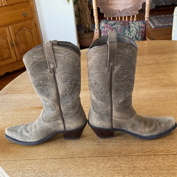 Ariat Greyish-tan Suede Embroidered Heeled Boots - Picture 4 of 13